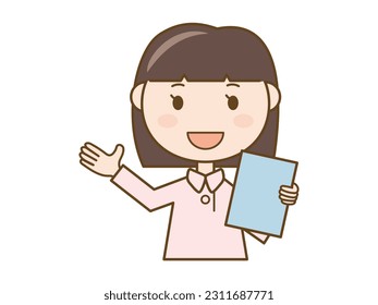 Nurse who guides_Illustration of a woman wearing a pink white coat