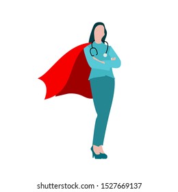 Nurse Woman In Action Poses. Female Superhero Flying. Flat Illustration