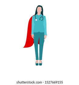 Nurse woman in action poses. Female superhero flying. flat illustration