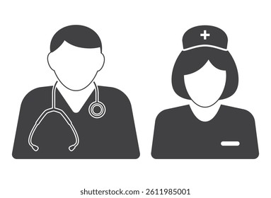 nurse woman and doctor man with stethoscope icon set