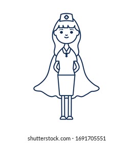 nurse woman with hero layer icon over white background, line style, vector illustration