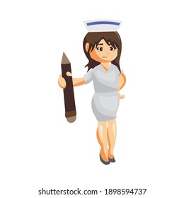 Nurse Woman hospital character clothes healthcare mascot Hold Pencil