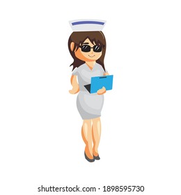 Nurse Woman hospital character clothes healthcare mascot Hold Laptop
