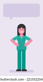 Nurse Woman Keeps Hands On Hips And Smiles. Flat People. Vector Illustration