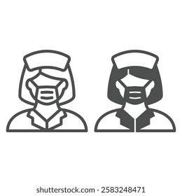 Nurse woman with mask concept. Vector graphics. hygiene and virus prevention concept. Vector graphics. Paramedic woman avatar sign on white background, outline style icon for mobile or web design