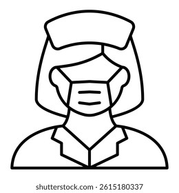 Nurse woman with mask concept. Vector graphics. hygiene and virus prevention concept. Vector graphics. Paramedic woman avatar sign on white background, linear style for mobile or design