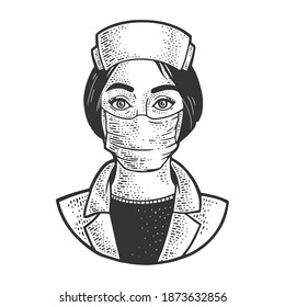 nurse woman sketch engraving vector illustration. T-shirt apparel print design. Scratch board imitation. Black and white hand drawn image.