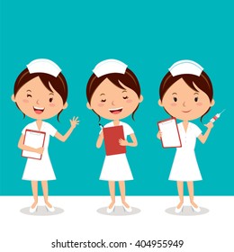 Nurse At Work. Vector Illustration Of Cheerful Nurse.