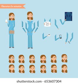 Nurse at work. Vector illustration of cheerful nurse. Set for animation