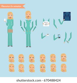 Nurse at work. Vector illustration of cheerful nurse. Set for animation