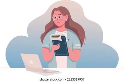  Nurse writes down the anamnesis data in the patient's personal file. Vector illustration