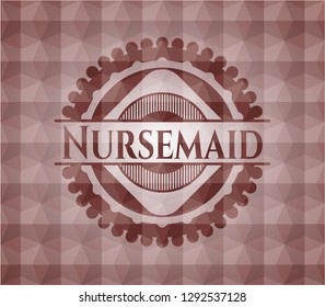 Nursemaid red seamless emblem or badge with abstract geometric pattern background.