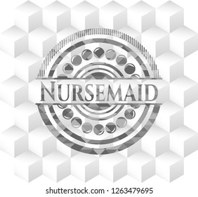 Nursemaid retro style grey emblem with geometric cube white background