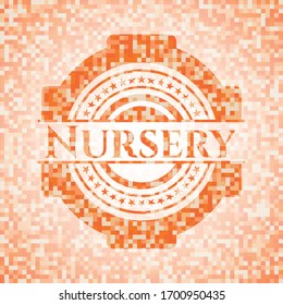 Nursery abstract emblem, orange mosaic background