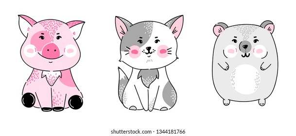 Nursery animals. cute illustration. vector