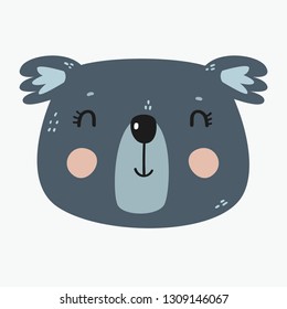 Nursery art. Sweet baby koala in scandinavian style. Nursery decor, baby shower, birthday card design, character design. Baby room.