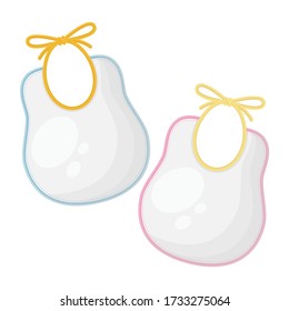 Nursery baby blue and pink food bibs. Vector illustration.