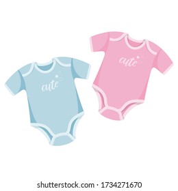 Nursery baby pink and blue body rompers set. Vector illustration.