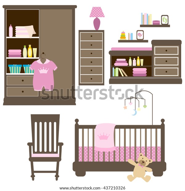 Nursery Baby Room Baby Crib Chair Miscellaneous Objects Stock Image