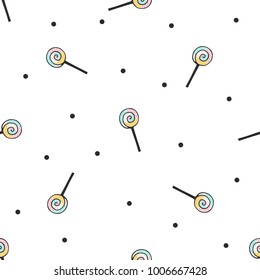Nursery birthday seamless pattern in scandinavian style. Monochrome vector illustration.