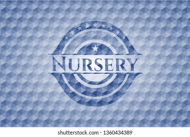 Nursery blue emblem with geometric background.