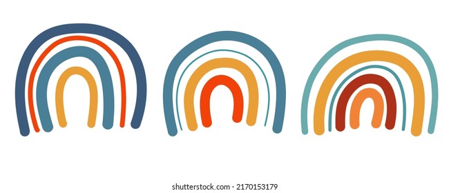 Nursery boho rainbow cloud. Cute baby newborn card. Abstract arch. Vector cartoon illustration on white background.