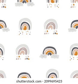 arcoiris boho de vivero sin fisuras, arco minimalista. patrón abstracto de habitación de bebé. imagen plana de moda moderna a mano aislada de fondo blanco.