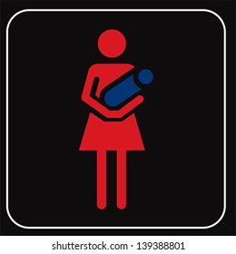 Nursery breastfeeding mother with baby in arms flat icon, vector