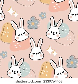Nursery Bunny pattern Cute cartoon Bohemian nursery pattern. Boho vector print for wall decor in children's bedroom. Seamless pattern with cartoon bunny for nursery fabric
