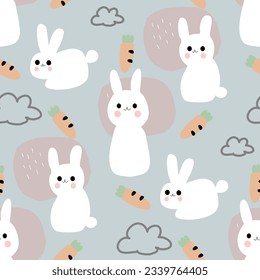 Nursery Bunny pattern Cute cartoon Bohemian nursery pattern. Boho vector print for wall decor in children's bedroom. Seamless pattern with cartoon bunny for nursery fabric