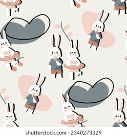 Nursery Bunny pattern Cute cartoon Bohemian nursery pattern. Boho vector print for wall decor in children's bedroom. Seamless pattern with cartoon bunny for nursery fabric