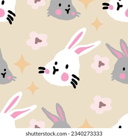 Nursery Bunny pattern Cute cartoon Bohemian nursery pattern. Boho vector print for wall decor in children's bedroom. Seamless pattern with cartoon bunny for nursery fabric
