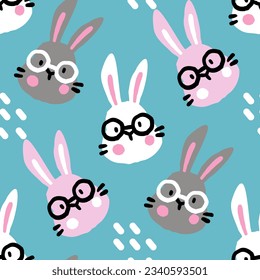 Nursery Bunny pattern Cute cartoon Bohemian nursery pattern. Boho vector print for wall decor in children's bedroom. Seamless pattern with cartoon bunny for nursery fabric