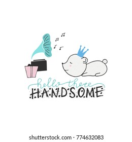 Nursery Card with cute animals. Hand drawn vector illustration.