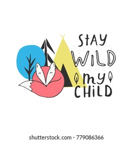 Nursery Card with cute animals. Hand drawn vector illustration.