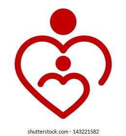 Nursery Child And Mother Heart Shaped Concept Breastfeeding Icon, Vector
