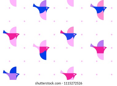 Nursery Childish Seamless Pattern Background with flying birds. Decorativ Style Trendy Textile, Wallpaper, Wrapping Paper, Kids Apparel Design. Vector illustration.