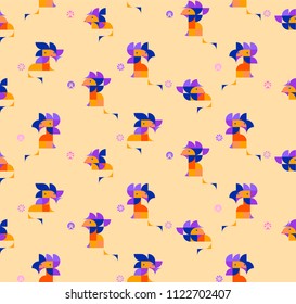 Nursery Childish Seamless Pattern Background with Lions. Decorativ Style Trendy Textile, Wallpaper, Wrapping Paper, Kids Apparel Design. Vector illustration.