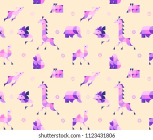 Nursery Childish Seamless Pattern Background with african animals. Decorativ Style Trendy Textile, Wallpaper, Wrapping Paper, Kids Apparel Design. Vector illustration.