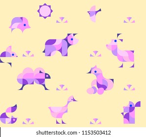 Nursery Childish Seamless Pattern Background Farm animals set in flat style.