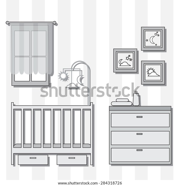 Nursery Furniture Baby Room Interior Vector Stock Vector Royalty