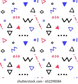 Nursery geometric vector seamless pattern in nautical palette. Seamless pattern in nautical colors. Child drawing vector pattern. Abstract zigzag and dots on white background. Nautical wrapping paper