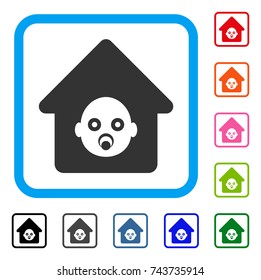 Nursery House icon. Flat gray pictogram symbol in a blue rounded squared frame. Black, gray, green, blue, red, orange color variants of Nursery House vector. Designed for web and app user interface.