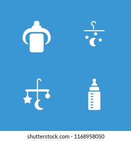 Nursery icon. collection of 4 nursery filled icons such as bed mobile. editable nursery icons for web and mobile.