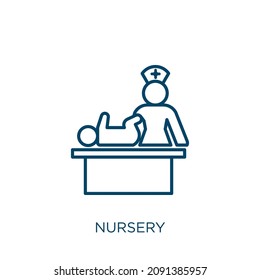 nursery icon. Thin linear nursery outline icon isolated on white background. Line vector nursery sign, symbol for web and mobile