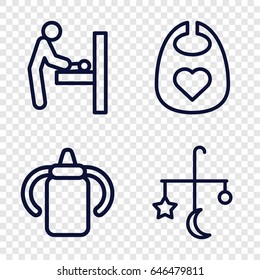 Nursery icons set. set of 4 nursery outline icons such as baby changing room, baby bottle, bed mobile