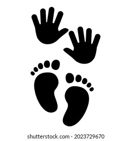 Nursery, kinder garden symbol - hands and foot of a kid. Vector icon.