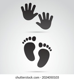 Nursery, kinder garden symbol - hands and foot of a kid. Vector icon.