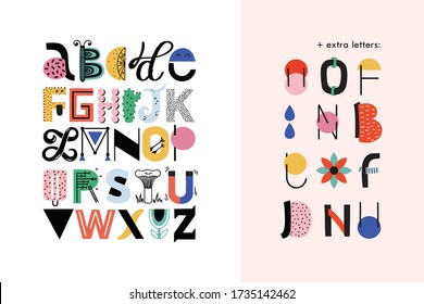 Nursery Lettering. Childish Style Bright Color Abc. Alphabet Perfect For Fabric, T-shirt Quotes, Print, Logo, Cards, Baby Shower Invitations, Banners, Kids Wall Art Design. Vector Illustration.