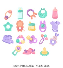 Nursery Objects Collection Of Flat Vector Pastel Color Illustrations Isolated On White Background
